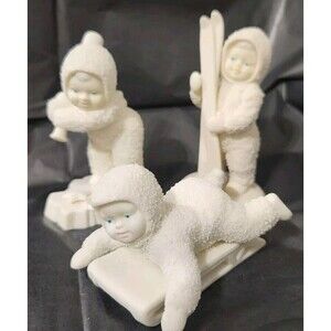 Dept 56 Snow Bunnies 3 Figures Baseball Skiing Sledding No Chips